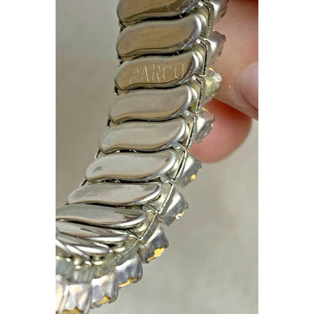 Lot of 2 Vintage Rhinestone Stretch Bracelets Parco Silver Tone Crystal Glam - Picture 8 of 13
